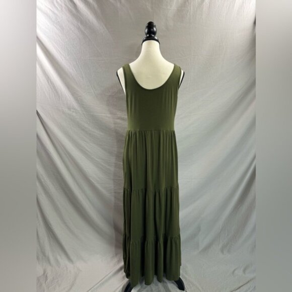 Ruffle Hem Smock Maxi Dress Army Green - Picture 8 of 9